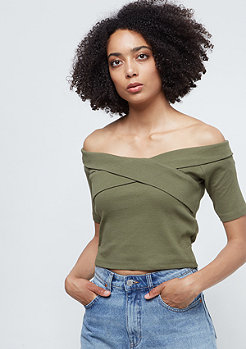 Urban Classics Ladies Off Shoulder Cross Rib Tee olive 